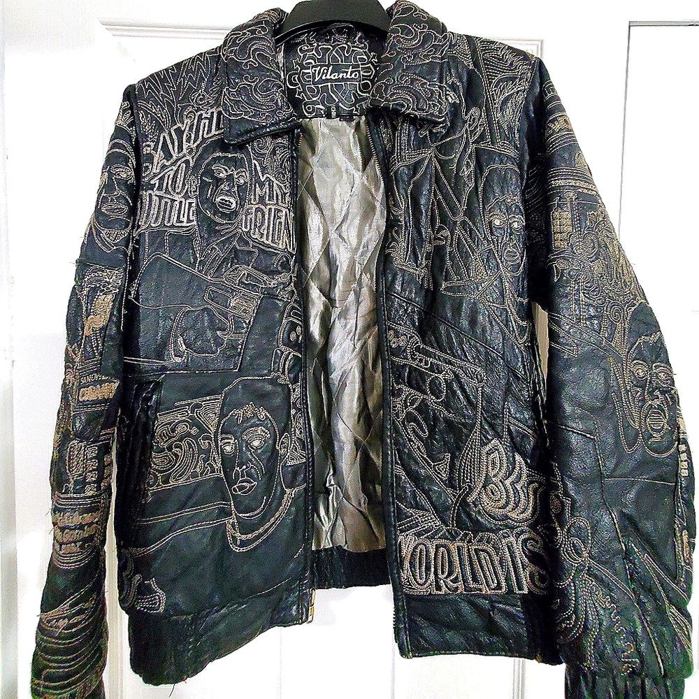 Scarface black leather bomber jacket size: small